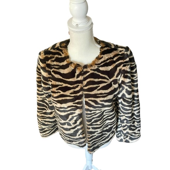 Banana Republic Womens Faux Fur Animal Print Crop Coat Jacket Size S Black - Picture 4 of 9